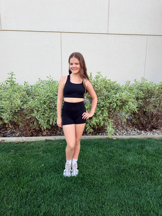 The Power Sports Bra and Shorts Set - Black